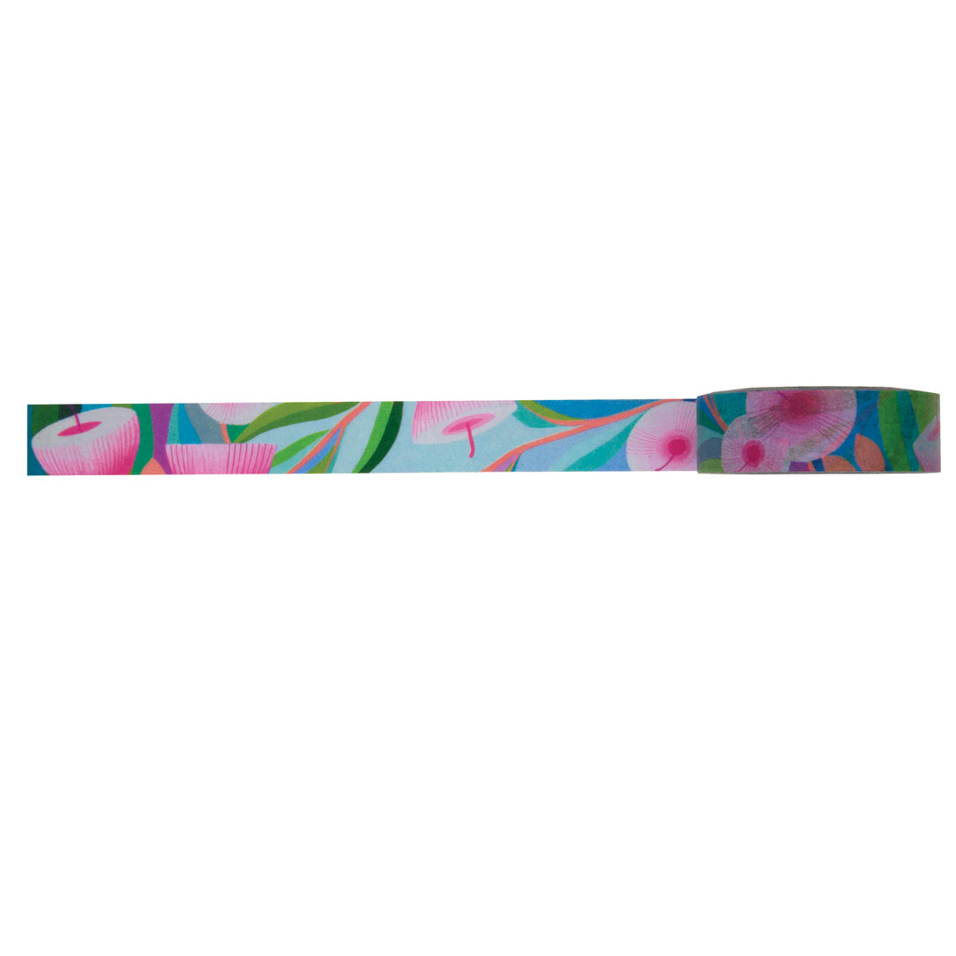 Floral-patterned Earth Greetings Pink Blossom washi tape on a white background