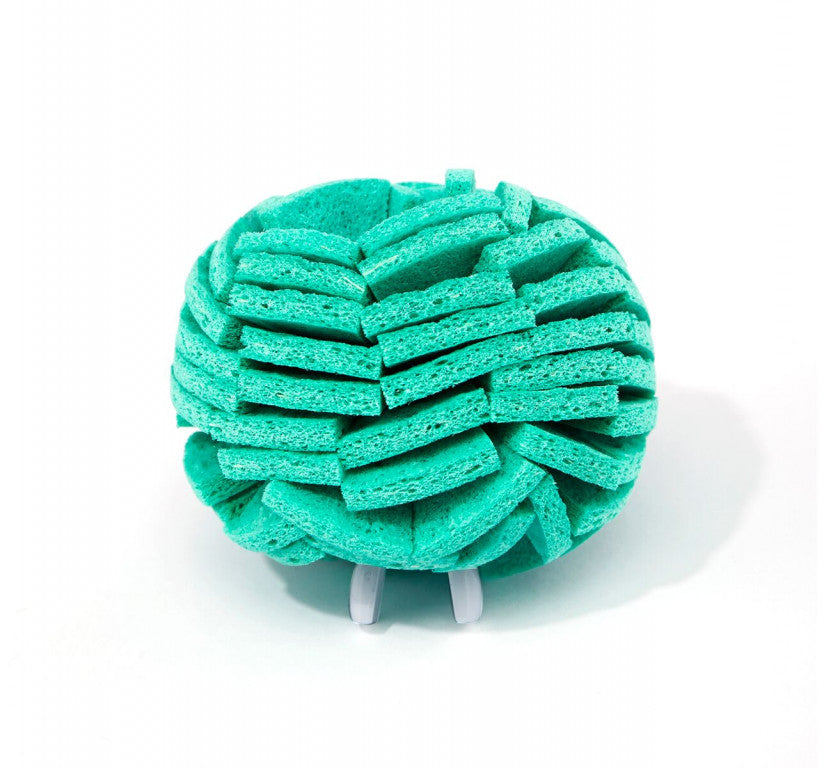 Full Circle glass cleaner turquoise sponge ball on a white background