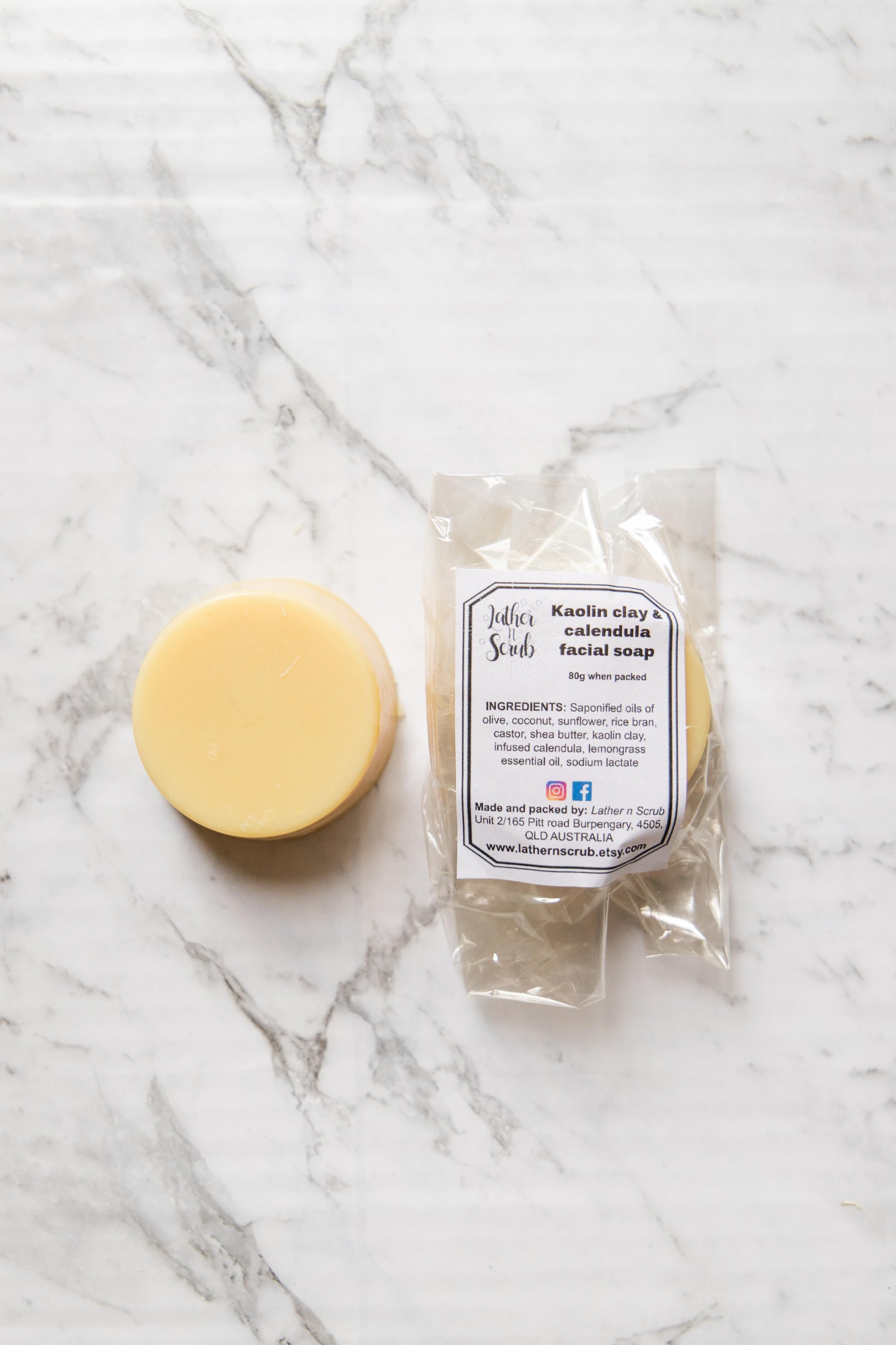 Lather & Scrub - Kaolin & Calendula Facial Soap Bar - EcoLife Box