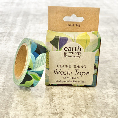 Earth Greetings Washi tape in Breathe design with packaging on a textured surface