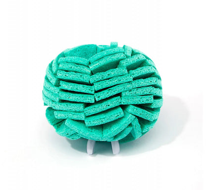 Full Circle glass cleaner turquoise sponge ball on a white background