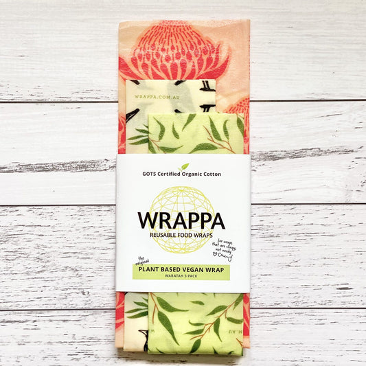 Wrappa - Organic Cotton Plant-Based Vegan Wax Food Wrap 3 Pack